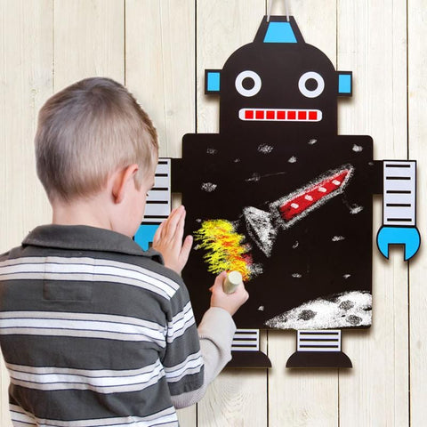 Robot Chalkboard, child drawing on with chalks
