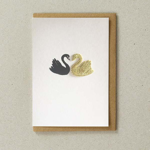 Love Swans  - Greeting Card with Iron On Charm