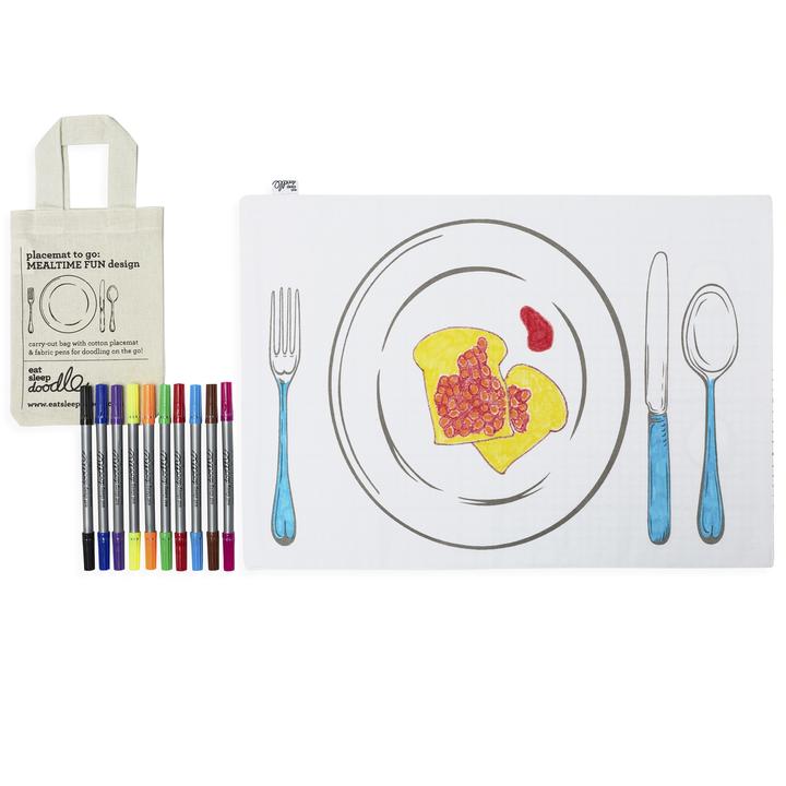 Doodle placemat to go with contents visible and beans on toast drawn