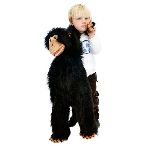 Large Primate Puppet, posed with child