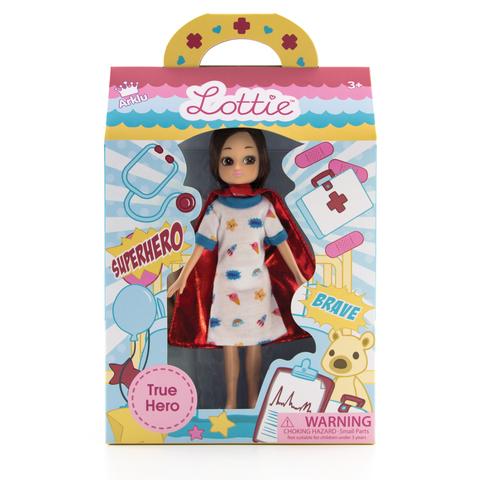 True Hero Lottie Doll (Hospital Stay), front on boxed view
