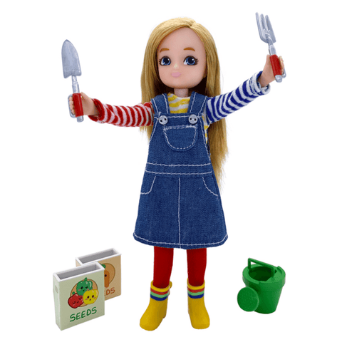 Garden Time Lottie Doll, unboxed with garden accessories 