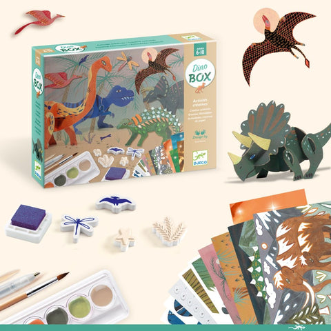 Dino Box mega activity kit, box with various contents displayed 
