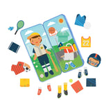 Sports Star - Magnetic Dress Up , open tin flat, with various parts surrounding