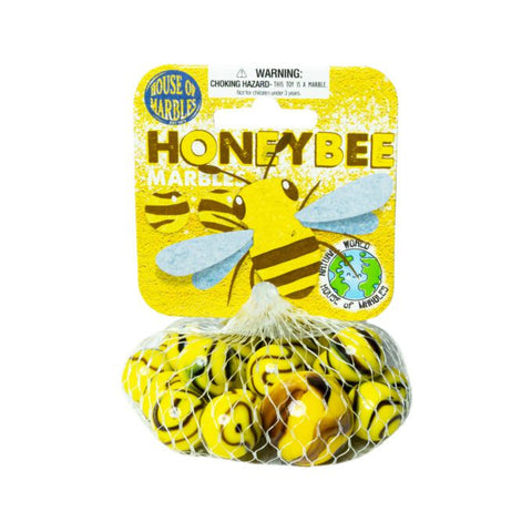 Net Bag Marbles - Honeybee, packaged, flat on surface