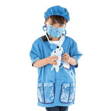 vet role play, child holding dog