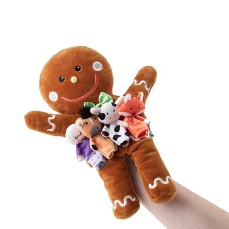Gingerbread Man - Hand & Finger Puppet Set, displayed on hand
