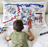 Doodle Space Explorer Pillowcase, boy colouring in 
