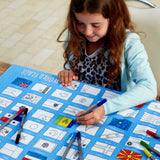 World Flags Tablecloth, smiling girl colouring 