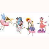 Fairy Jumping Jacks to colour - detail of four fairies 