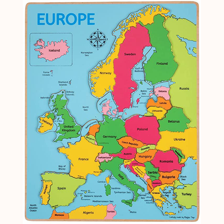 Wooden Europe Inset Puzzle, complete without packaging