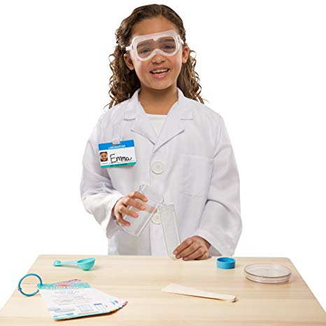 Scientist Role Play Set, modelled by girl with apparatus