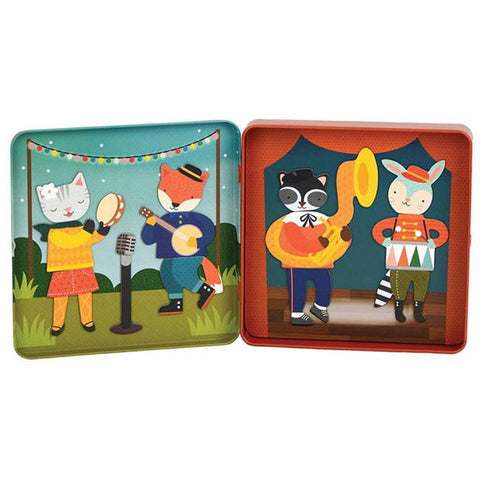 Animal Band - On-The-Go Magnetic Play Set, open tin displaying scenes and sample magnets