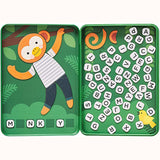 Hang On Monkey - Magnetic Travel Game, tin open with letters and monkey magnets visible 