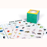 Poo Bingo, chip box, board and cards displayed 
