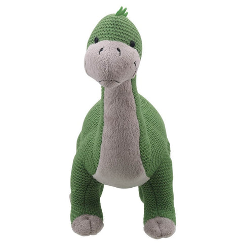 Brontosaurus Soft Toy (Large Green) -  Wilberry Knitted, front view 