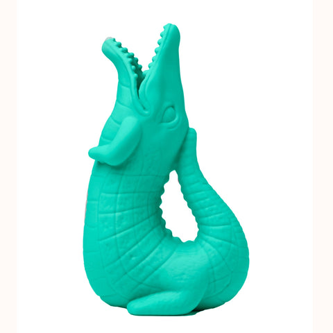 Scrunch Crocodile Jug  - Teal, white background 