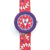 Heart watch by Djeco, close up of face 