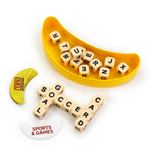 Bananagrams DUEL! - Small Space Word Race, letter grid shown , cards and open box