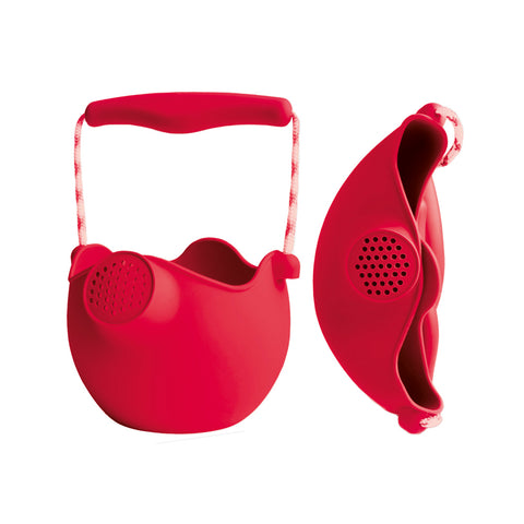 Scrunch Watering Can - Strawberry Red, one unsquished next to one squished