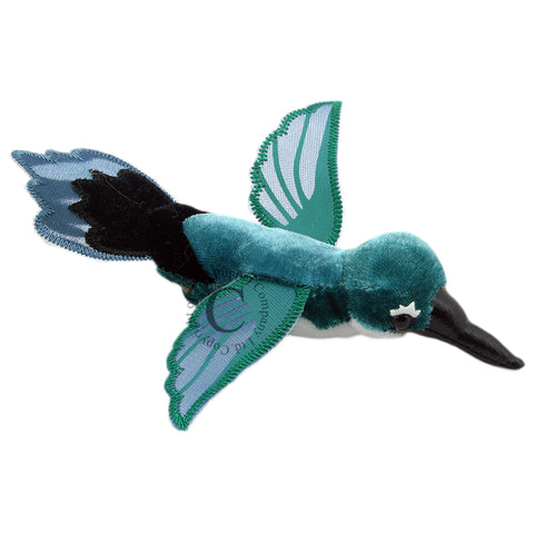 Green hummingbird finger puppet stock image