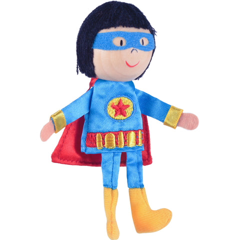 Superhero finger puppet sideways view