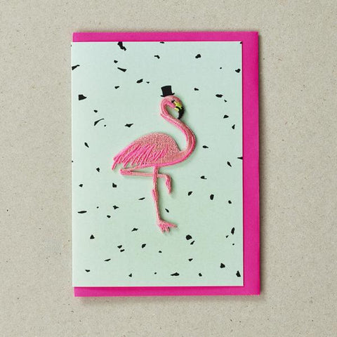 Flamingo Mint  - Greeting Card with Iron On Patch, and envelope