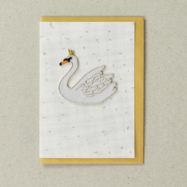 Royal Swan - Greeting Card with Iron On Patch, with gold envelope