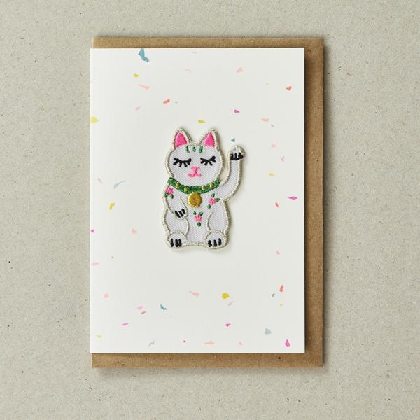 Good Luck Cat - Greeting Card with Iron On Patch & envelope