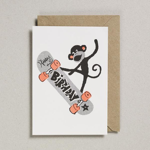 Skateboarding Monkey Birthday Card & envelope