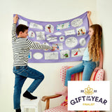 Heroines of History Tablecloth boy and girl adding to wall, gift of year label 
