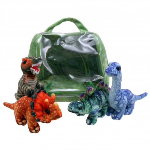 Dinosaur House with 4 Dinosaur Puppets, all puppets outside 