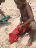 Scrunch Crocodile Jug  - Strawberry Red, boy playing at beach 