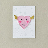 Iron on Patch - Flying Happy Heart, on packaging card 