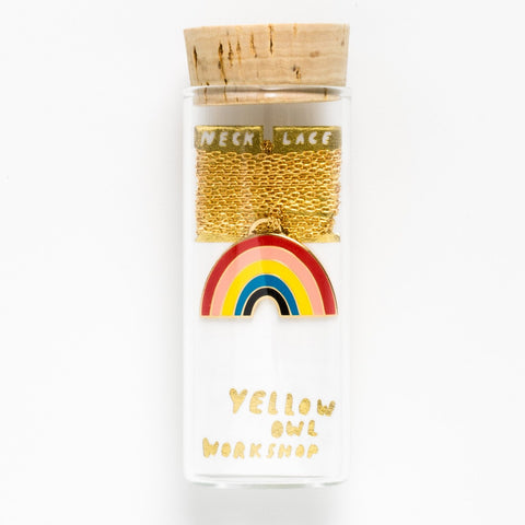 rainbow pendant & chain  presented in glass corked vial 
