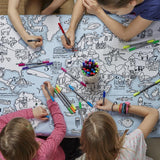 Colour and Learn - World Map Tablecloth, with 4 children colouring