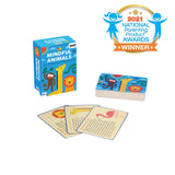 Mindful Animals: 50 Calming Activities For Kids, box, pile of cards and flamingo card showing 