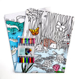 Colour and Learn - Pond Life Tablecloth, packed pens and folded cloth