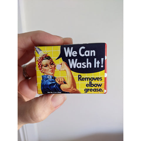 Rosie the Riveter Soap, held in hand 