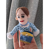 Virginia Woolf Finger Puppet, posed on hand