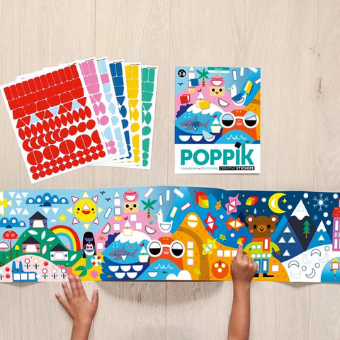 Poppik Panoramic Poster & Stickers - Seasons, poster spread out with stickers and pack 