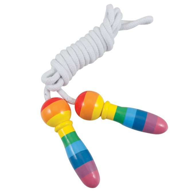 Rainbow Skipping Rope, handles below, rope coiled above