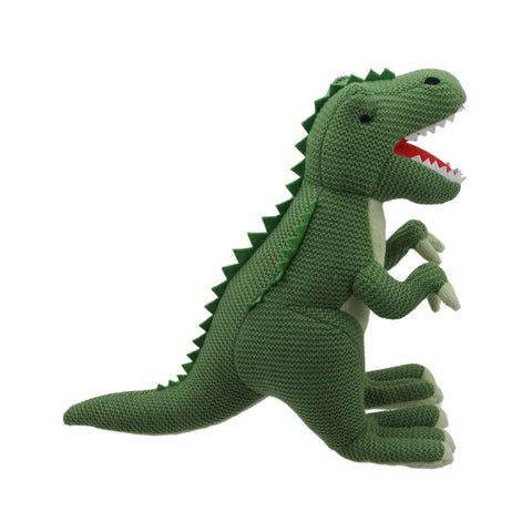 T-Rex Soft Toy (Medium Green) - Wilberry Knitted, side view