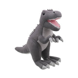 T-Rex Soft Toy (Medium Grey) -  Wilberry Knitted, front side view 