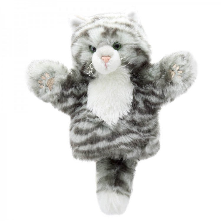 Grey tabby cat glove puppet 