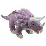 Triceratops Soft Toy (Large Lilac) - Wilberry Knitted, front angled view 