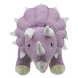 Triceratops Soft Toy (Large Lilac) - Wilberry Knitted, front on view