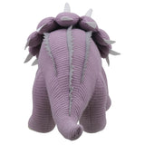 Triceratops Soft Toy (Large Lilac) - Wilberry Knitted, back view 