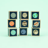 Planet Blocks, out of packaging, stacked in 3 columns