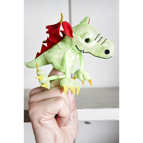 Dragon (Green) Finger Puppet side view on hand